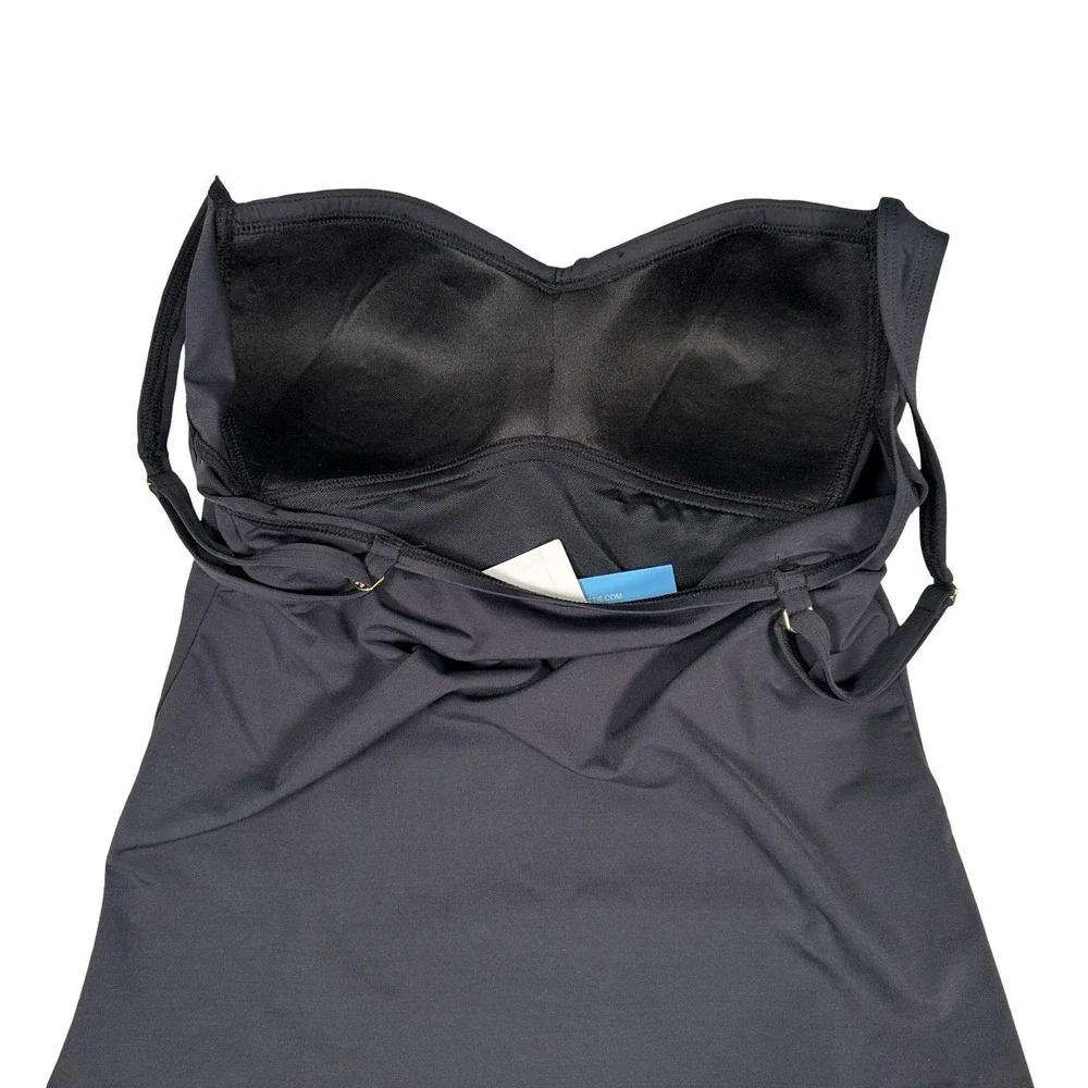 BLEU Rod Beattie Black Grommet Tankini Swim Top 8 Ruched Molded Cups NWT Chic